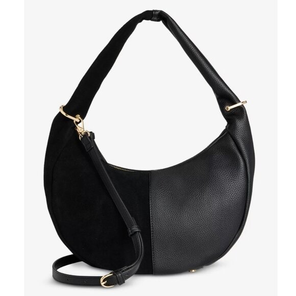 Macy's On 34th Harlowwe suede faux-leather top handle hobo crossbody bag -Black - Picture 8 of 11
